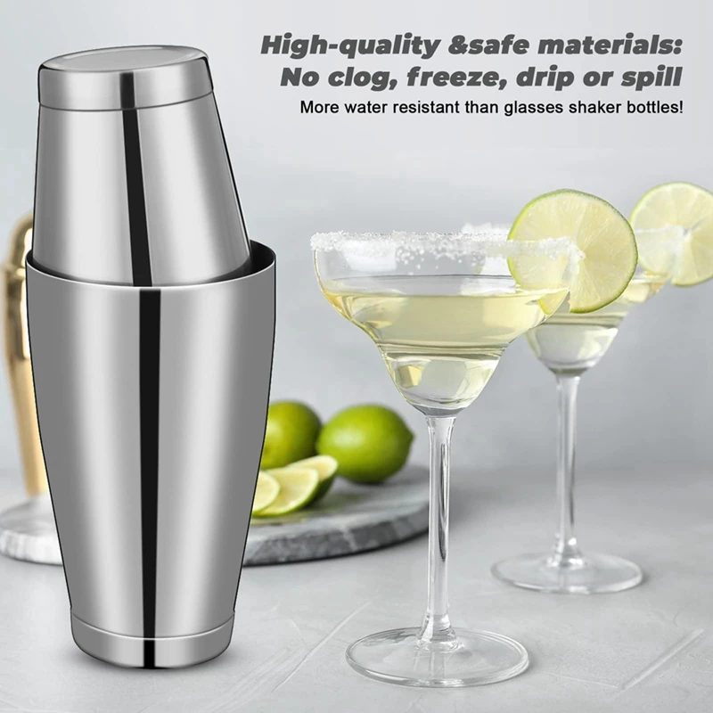 3Sets Cocktail Shakers Professional Bar Shaker Boston Shaker Set Stainless Steel Martini Shaker Drink Mixer(Silver) Durable