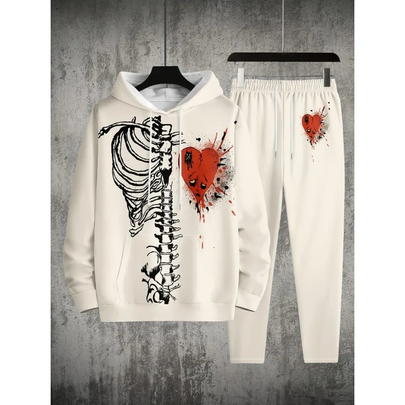 2025 الربيع والخريف مواسمين رياضية غير رسمية ثلاثية الأبعاد مطبوعة الرجال الكتف نمط هوديي السراويل العليا مزيج قطعتين مجموعة