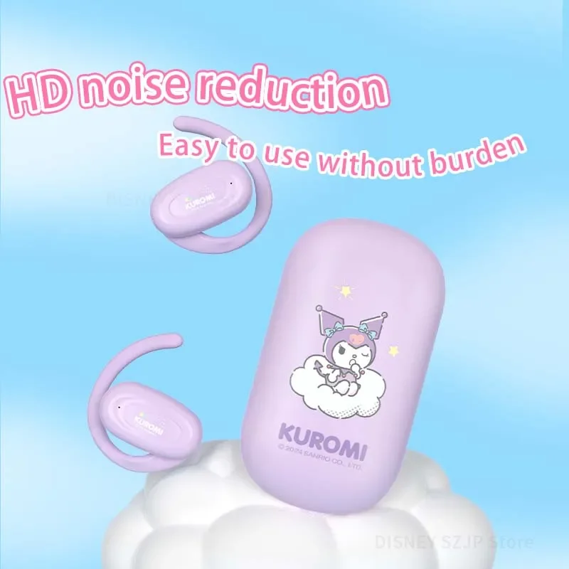 Sanrio Wireless Bluetooth Ear-Hook Noise Reduction Kuromi LED Hanging Ear Music Sport Bone Conduction Earphone Cute USBC JS-0287