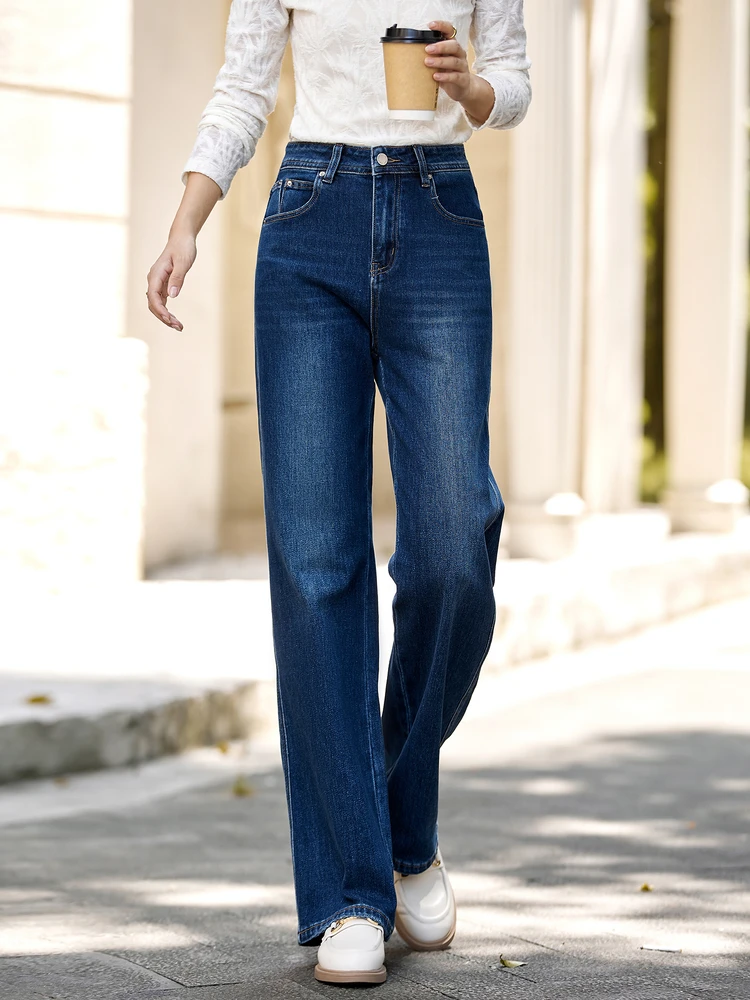 

VIMLY Blue Denim Woman Pants Autumn Vintage 2025 New Straight Pockets Wide Leg Female Jeans Casual Button Trousers Ladies 75180