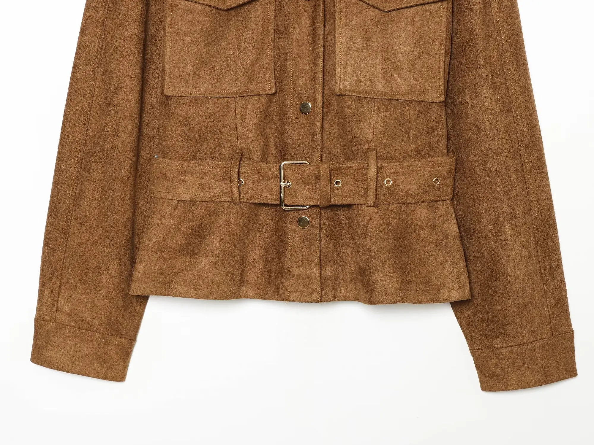 TFMLN Schicke Wildlederjacke für Damen, modischer Reverskragen, lange Ärmel, Taschen, schmal geschnittener Mantel, 2026, neuer Herbst, Gürtel, Damen-Retro-Oberbekleidung – Detail 8