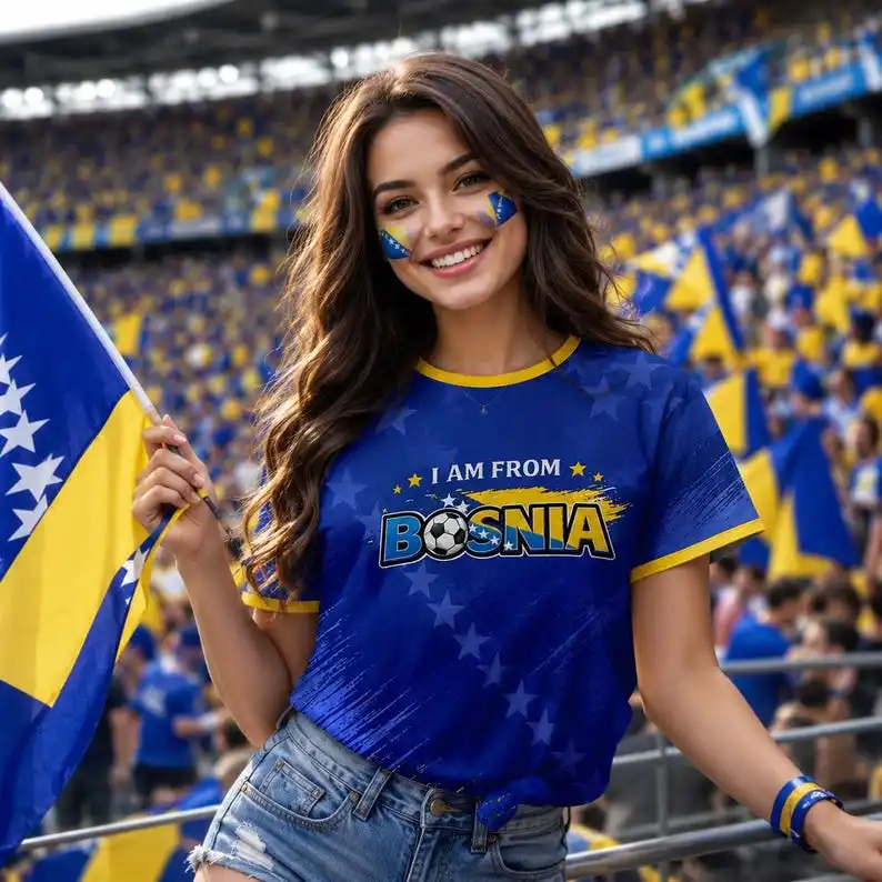 Bosnia and Herzegovina Soccer Jersey Fan Crewneck Short Sleeve T-Shirt Breathable Quick Dry Streetwear Casual Family Kids Tees