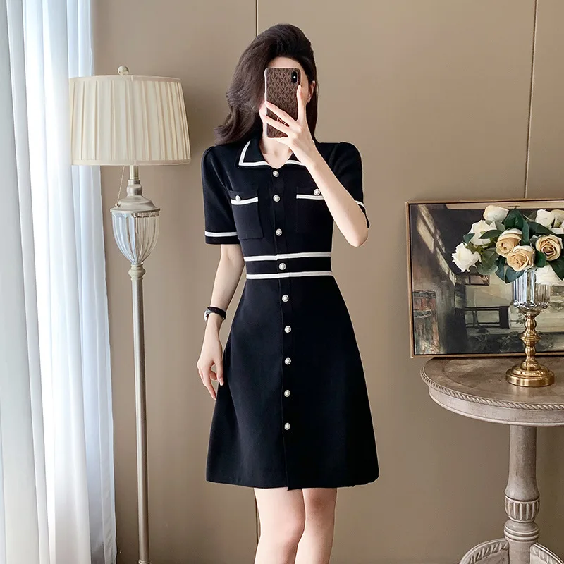 Summer Women\'s Short Sleeved Dresses Fashion Casual High Quality Stripe Dress A-line Skirt