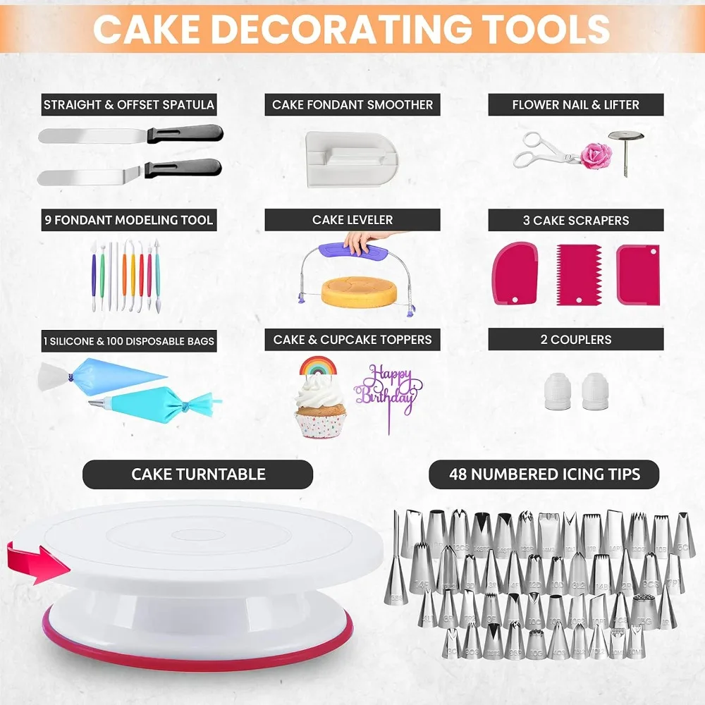 Cake Decorating Supplies Cake Decorating Kit with 3 Springform Cake Pans Set Cake Rotating Turntable Cake Decorating Tools