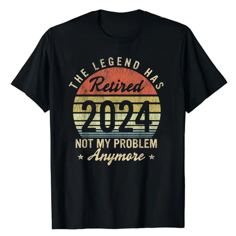 Vintage Retired 2024 Not My Problem Retirement for Men T-Shirt Grandma Retire Gifts Funny Awesome Saying Tee Tops Round Collar