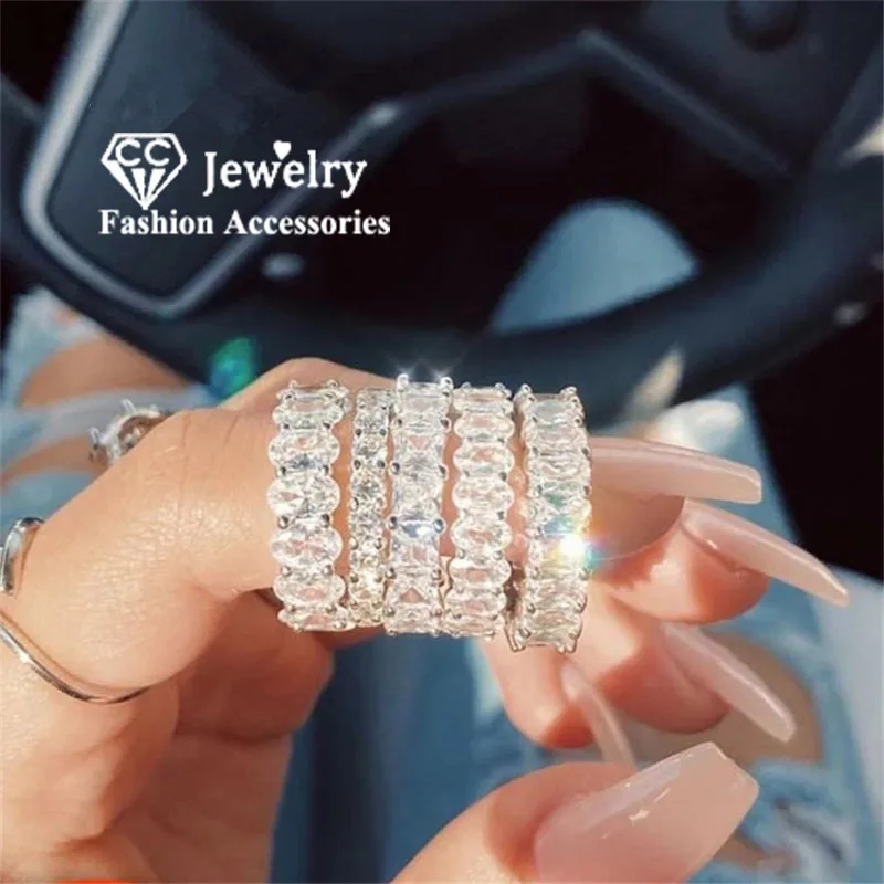 CC Luxury Rings For Women Shine Stone Full of Cubic Zirconia Diamant Row Drill Anel Fine Jewelry Drop Shipping CC3115