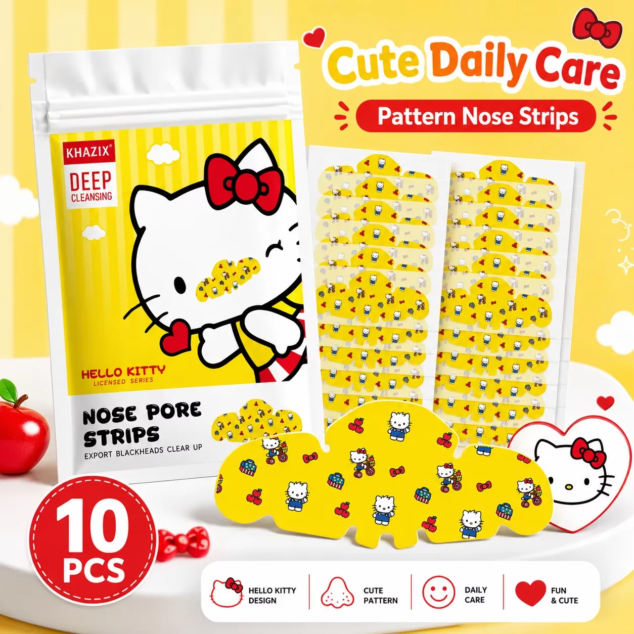 10pcs Hello Kitty Nose Pore Strips 10PCS Cute Cartoon Design Nose Stickers Kawaii Beauty Care Gift for Women