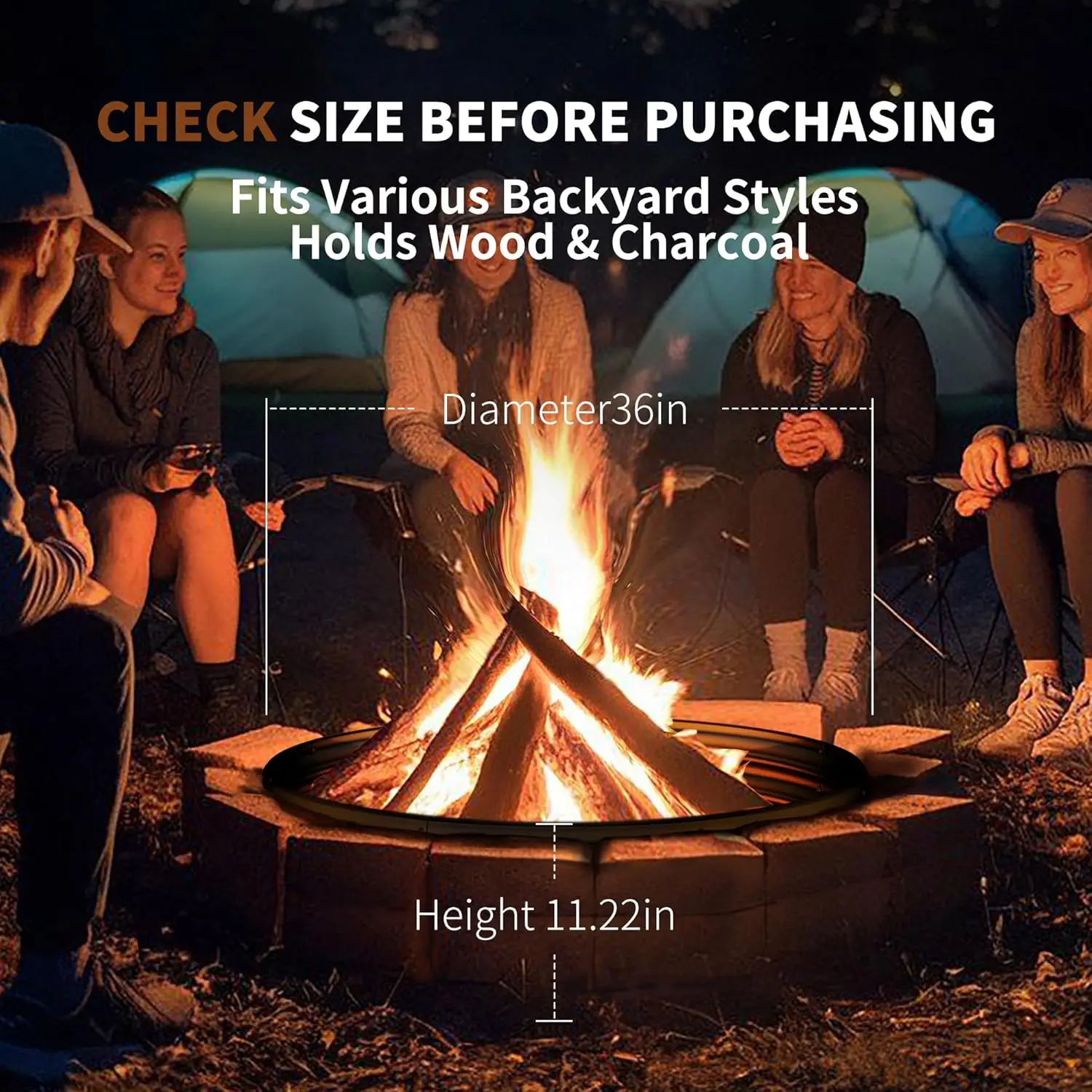 36 Inch Heavy Duty Fire Pit Ring for Outdoor Wood Burning, High-Temperature Coated, Ideal for Backyard, Bonfire, Camping, Beach view 2