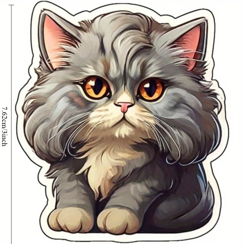 4PCS/SET  Cute Fluffy Grey Cat Sticker, Creative for Laptops, Water Bottles, Phone Cases & More