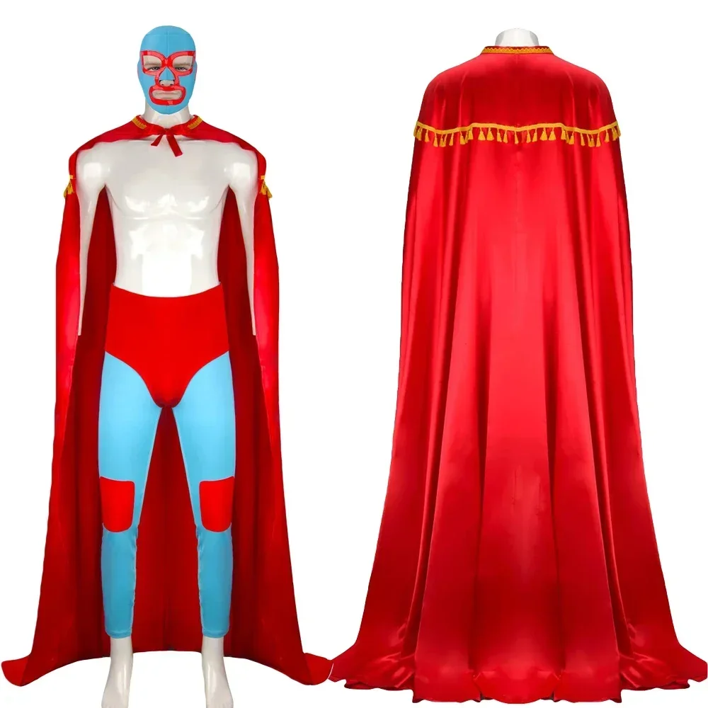 

New 2025 Movie Nacho Libre Cosplay Costume Adult Men Cloak Pants Set Wrestler Outfit Uniform Halloween Party Clothes