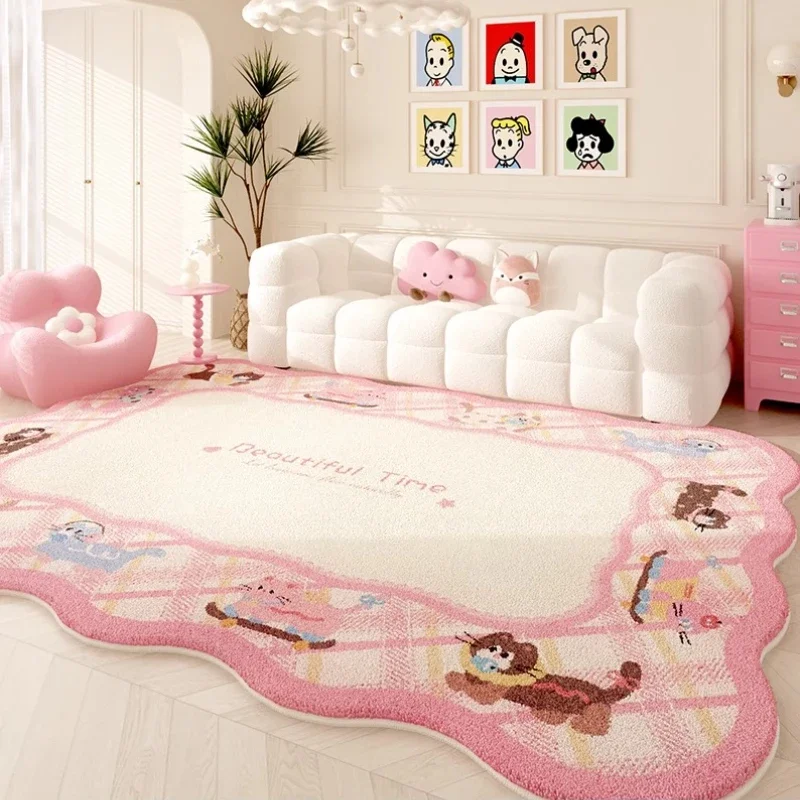Irregular Shapes Rugs for Bedroom Cartoon Style Living Room Decoration Pink Carpet Home Fluffy Soft Rug Thicken Plush Lounge Mat