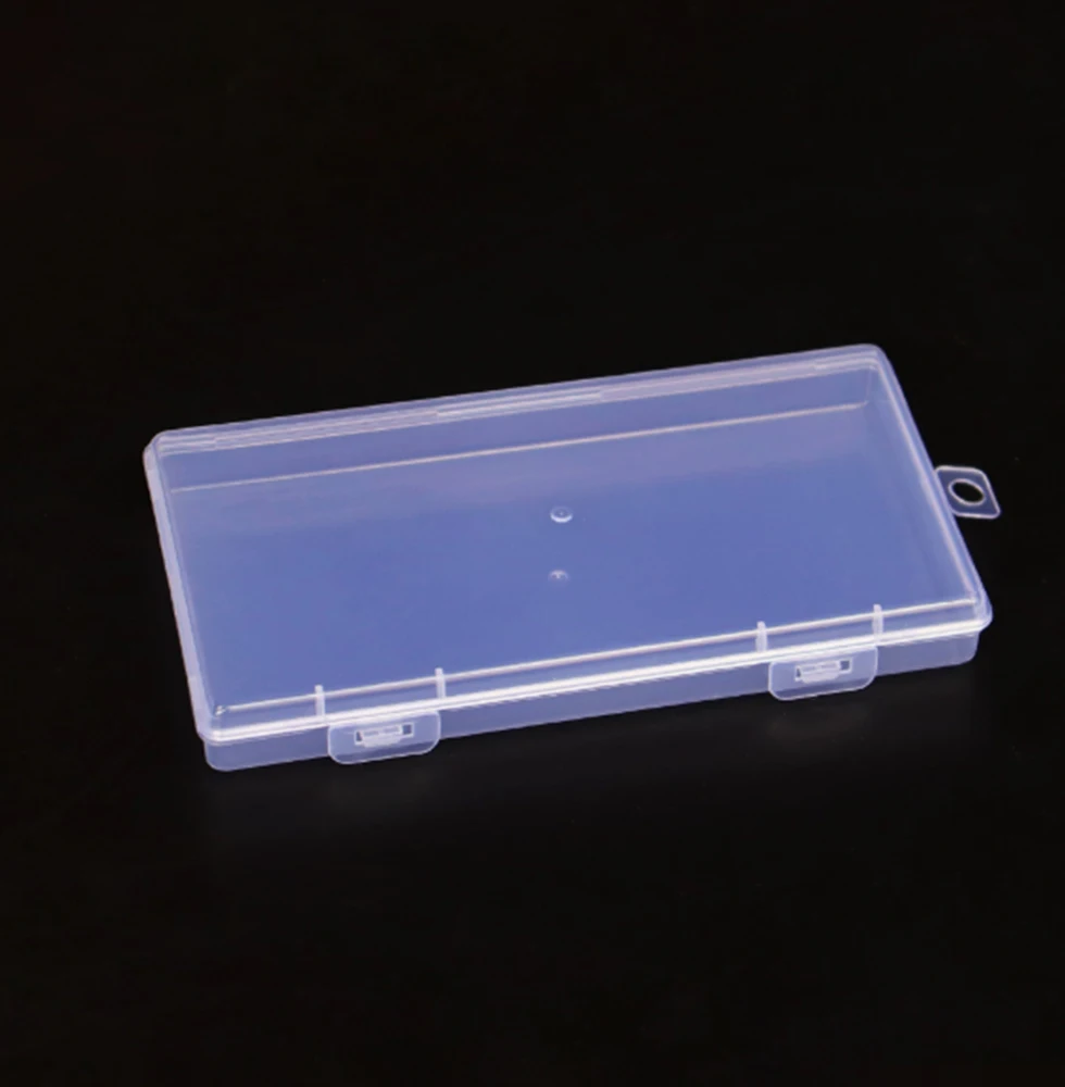 Double button transparent PP integrated flip storage box rectangular plastic packaging box stationery storage mask parts box
