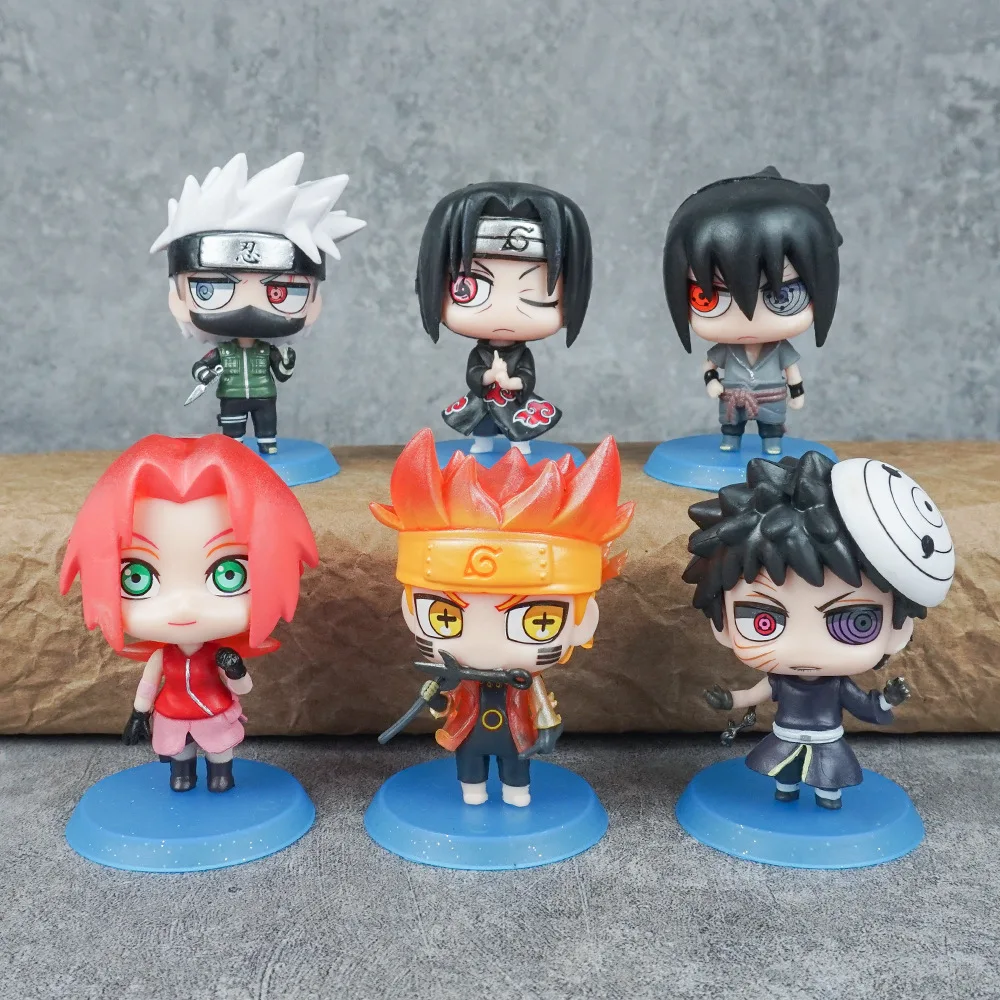 6PCS Anime Naruto Figure Toys Set Uzumaki Naruto Uchiha Sasuke Action Anime Model PVC Statue figurine Collectible Toy