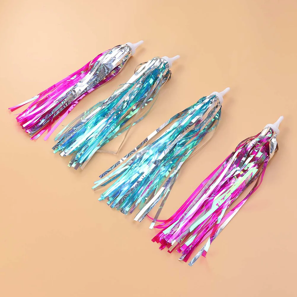 

8Pcs Tassel Ribbon for Scooter Kids Bike Streamers Handlebar Decor Green Silver Tricycle 2-Wheeler Ride Gear Decoration