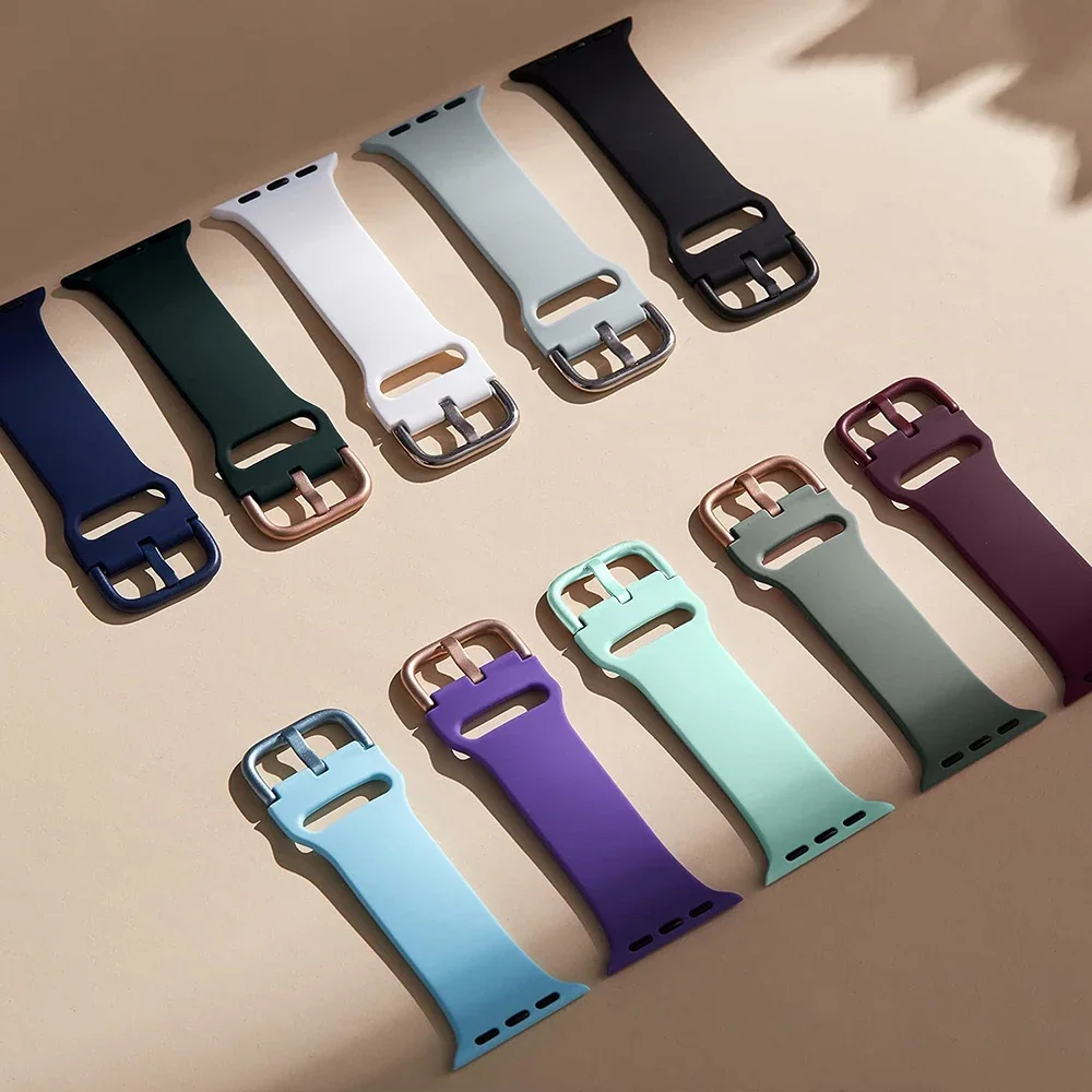 Silicone Strap For Apple Watch Band 46mm 42mm 45mm 41mm 44mm 40mm 49mm 38mm Bracelet for iWatch Series 10 Ultra 9 8 7 6 5 4 SE 3