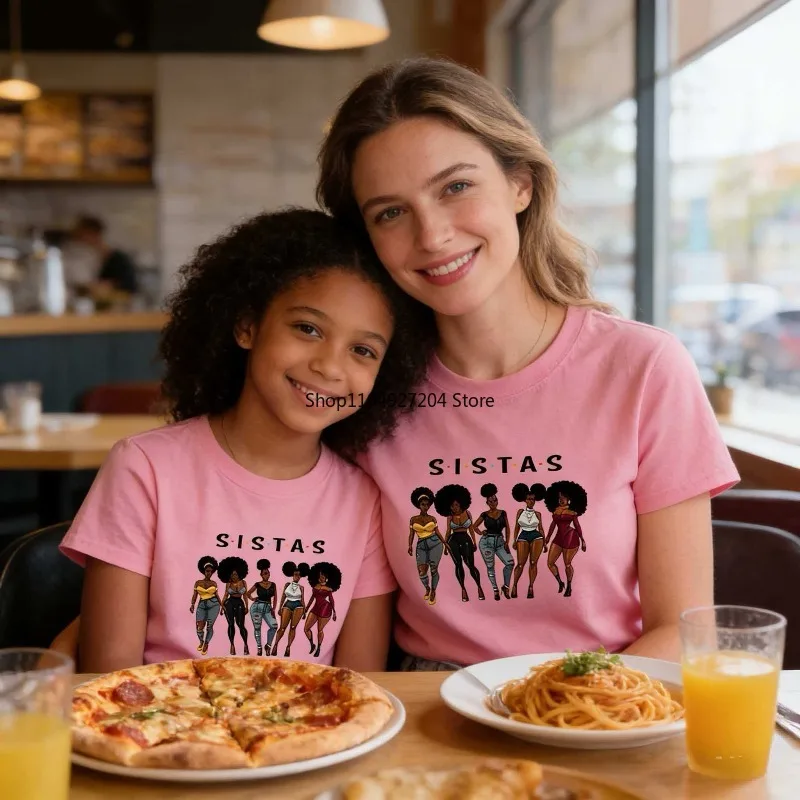 

2026 Новая модная детская футболка с принтом для девочек, топ из чистого хлопка с круглым вырезом, модная одежда для родителей и детей, топ