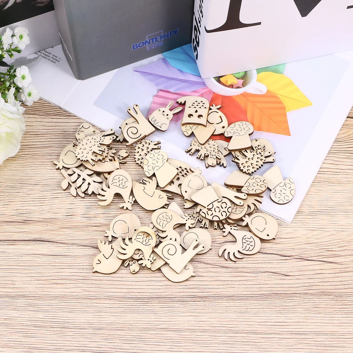 

50pcs Unfinished Wooden Slice Diy Wooden Animals Natural Wood Cutouts For Craft Painting Decoration Handicraft Supply