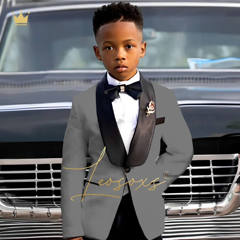 Children's floral suit dress 2-piece suit, customized boy wedding party birthday dinner tuxedo (jacket + black trousers)