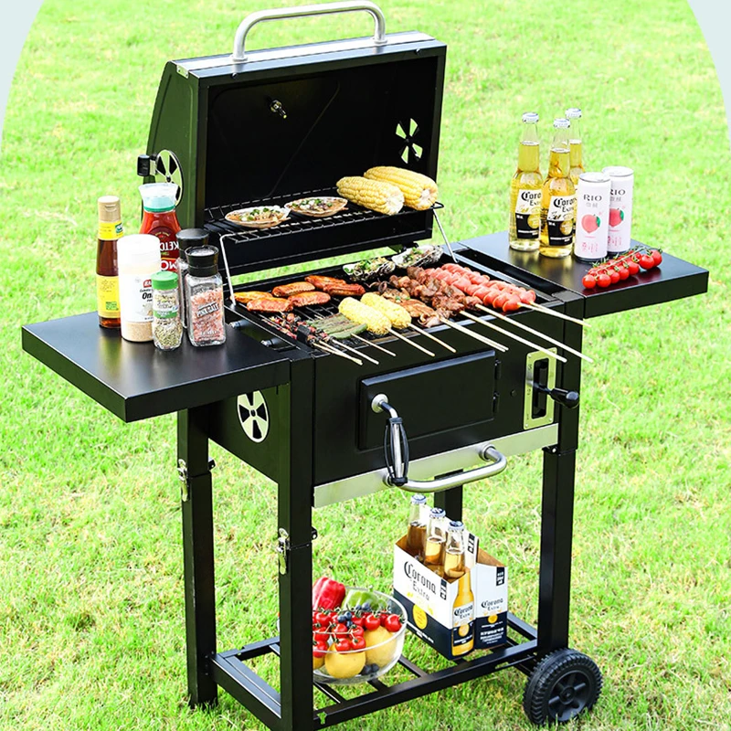 Outdoor Portable Folding Gas & Charcoal BBQ Grill LPG Barbecue Machine for Backyard Picnic Camping Use