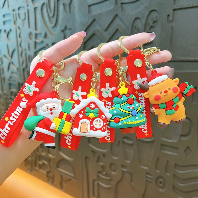 Merry Christmas Keychains Cartoon Santa Claus Elk Snowman Keychain For Women Children Gift 2023 New Year Decoration Xmas