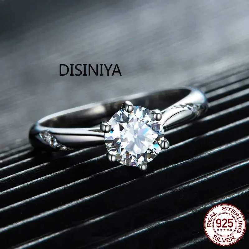 D-color VVS1 EX imitation moissanite ring 1ct round imitation diamond single engagement 925 sterling silver women's ring