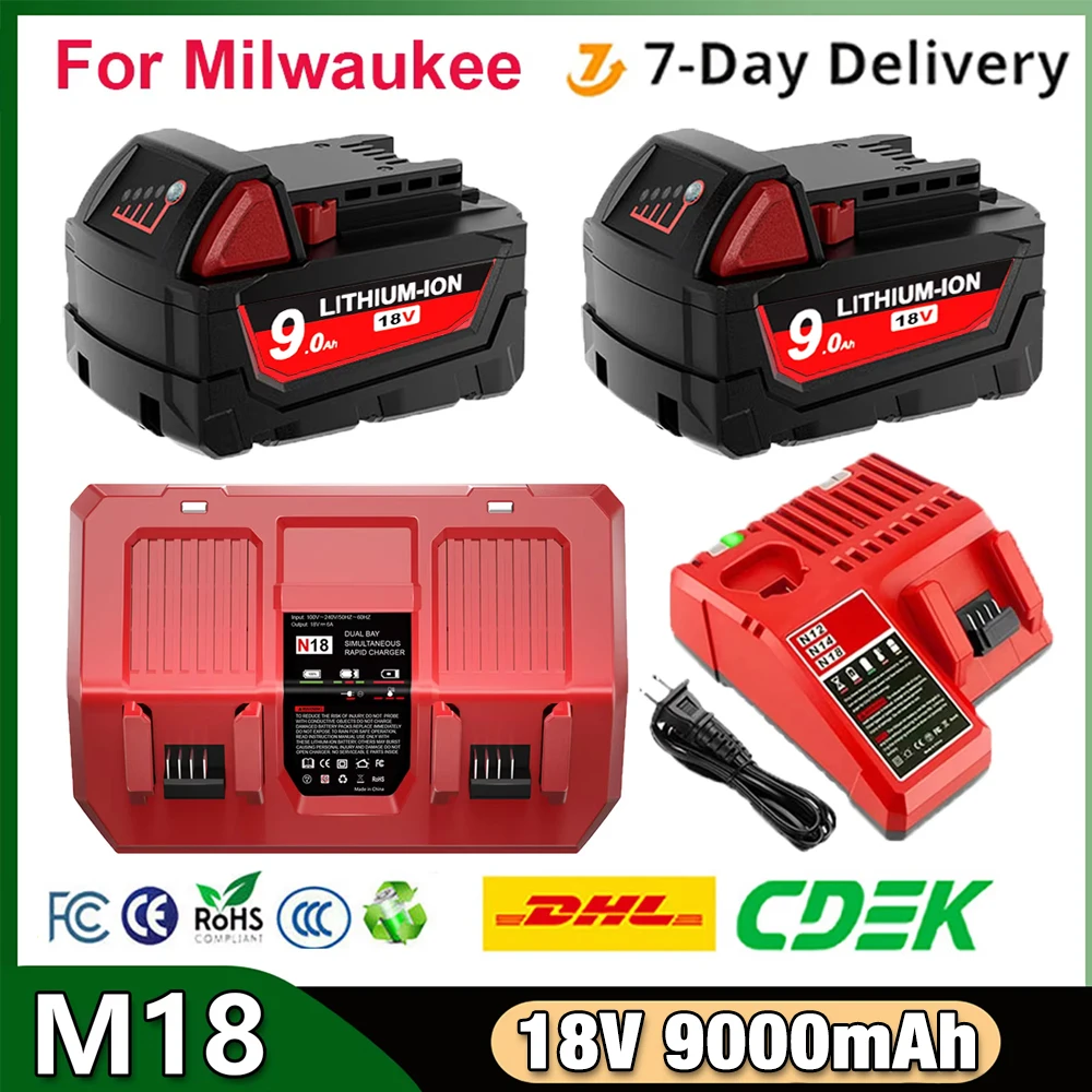 

For Milwaukee M18 Battery 18V 12.0Ah 9.0Ah Replacement Lithium Battery for Milwaukee M18 48-11-1815 48-11-1850 2604-22 Battery