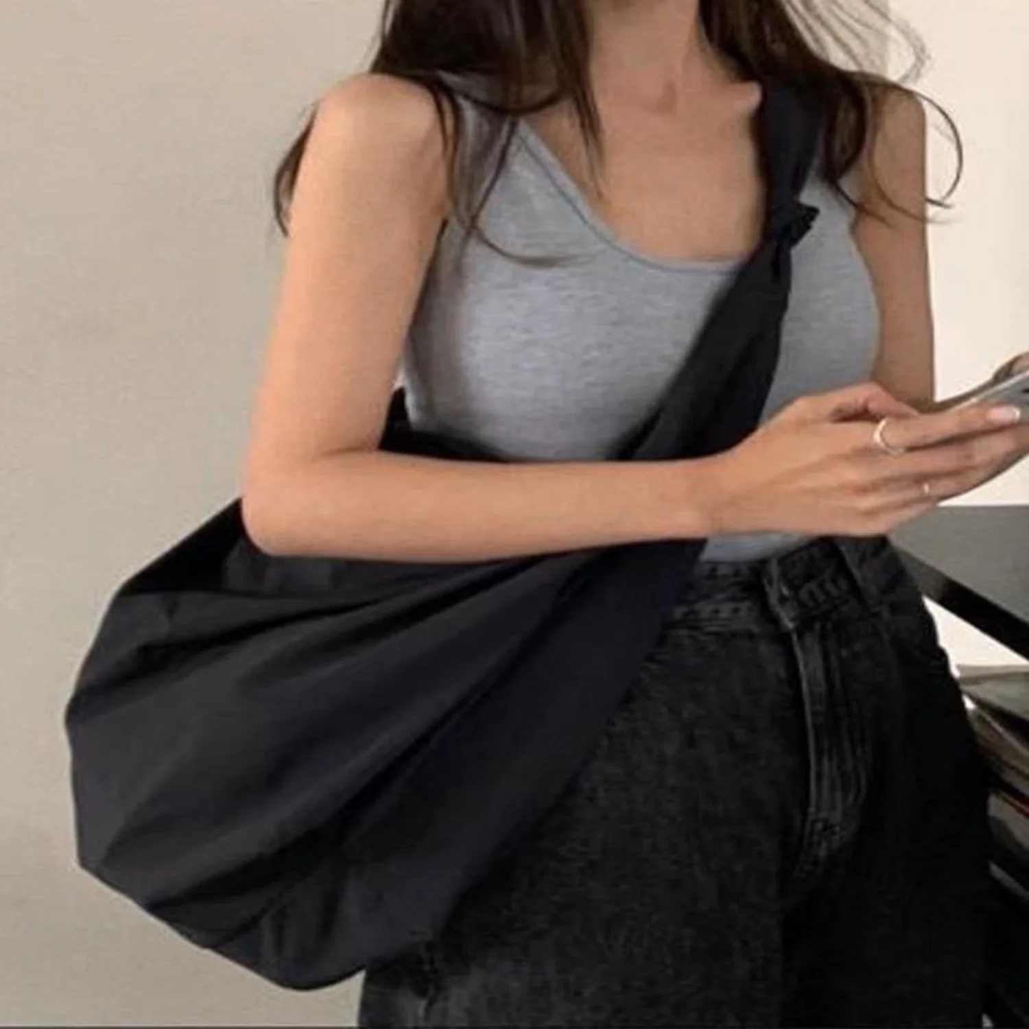 

NEWCE Large Black Messenger Bag Zipper Crossbody Shoulder Tote Handbag Women Fashion Purse