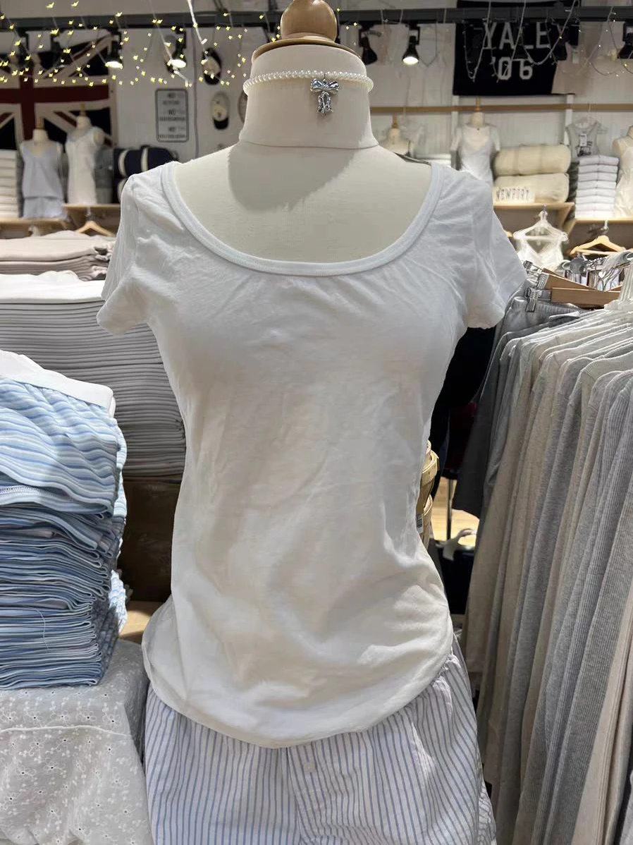 

Solid Cotton Basic Thin T-Shirt Woman Summer O-Neck Short Sleeve All-match Tee Shirt Female Casual Simple Tshirt Slim Tops Y2k