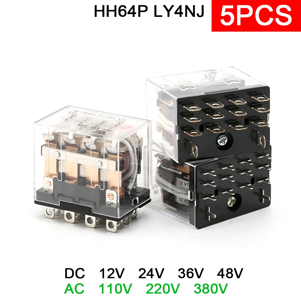 

5pcs HH64P Mini Relay P143 14Pin 10A with LED LY4NJ Intermediate Relay 12V 24V 110V 220V 380V General Switch LY4N-GS JQX-13F 4Z