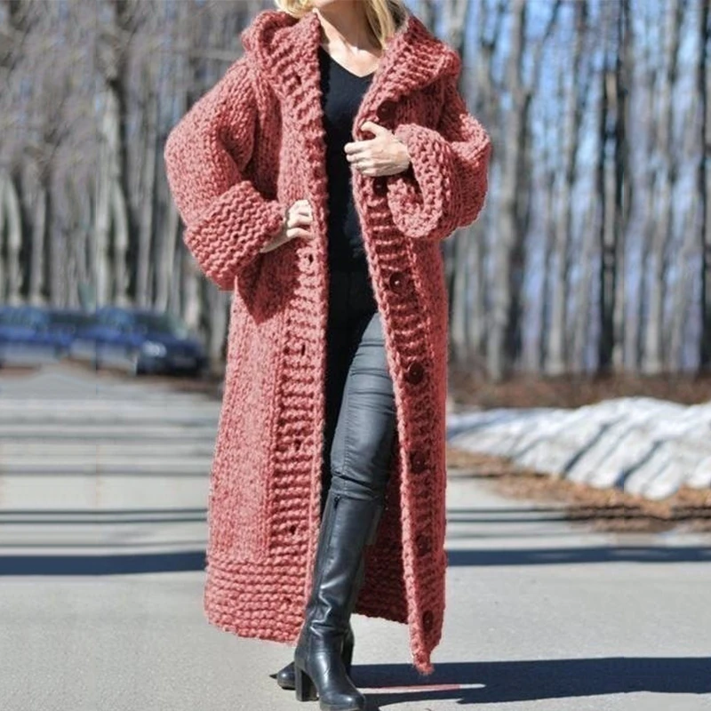 2020 Fall Winter Hooded Oversized big size Sweaters Thick Warm Cardigan Women Knitted Coats Loose Long Overcoats Knitwear