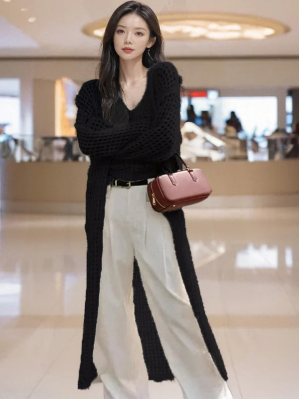 Длинный тонкий хлопковый вязаный открытый кардиган, женский летний V-Ne, кондиционер, защита от солнца, легкая верхняя одежда, шило, вязаный купальник...