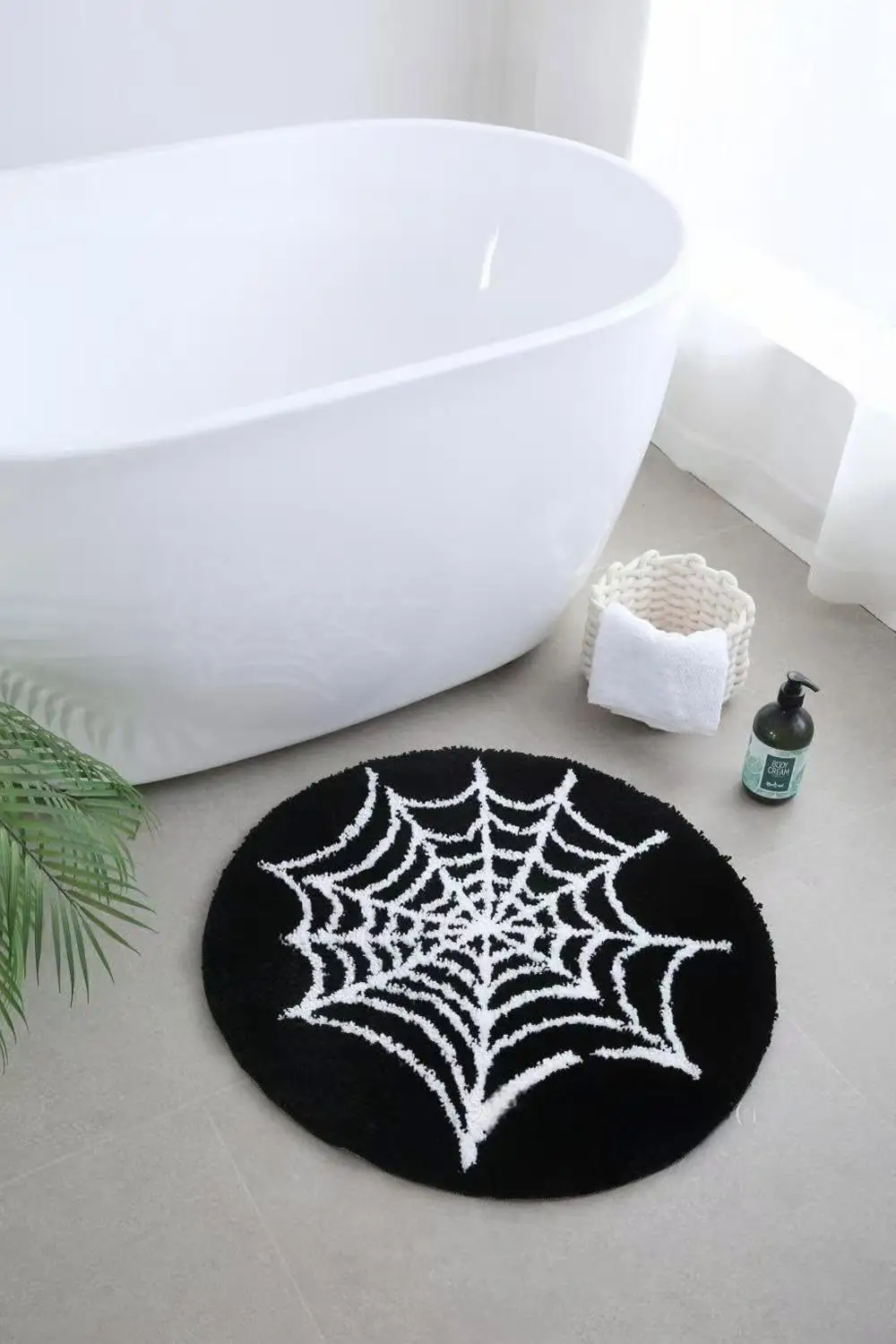 VIAKMA Halloween Round Spider Web Carpet Bathroom Toilet Anti-Slip Absorbent Floor Mat Bedroom Bedside Blanket Home Decoration