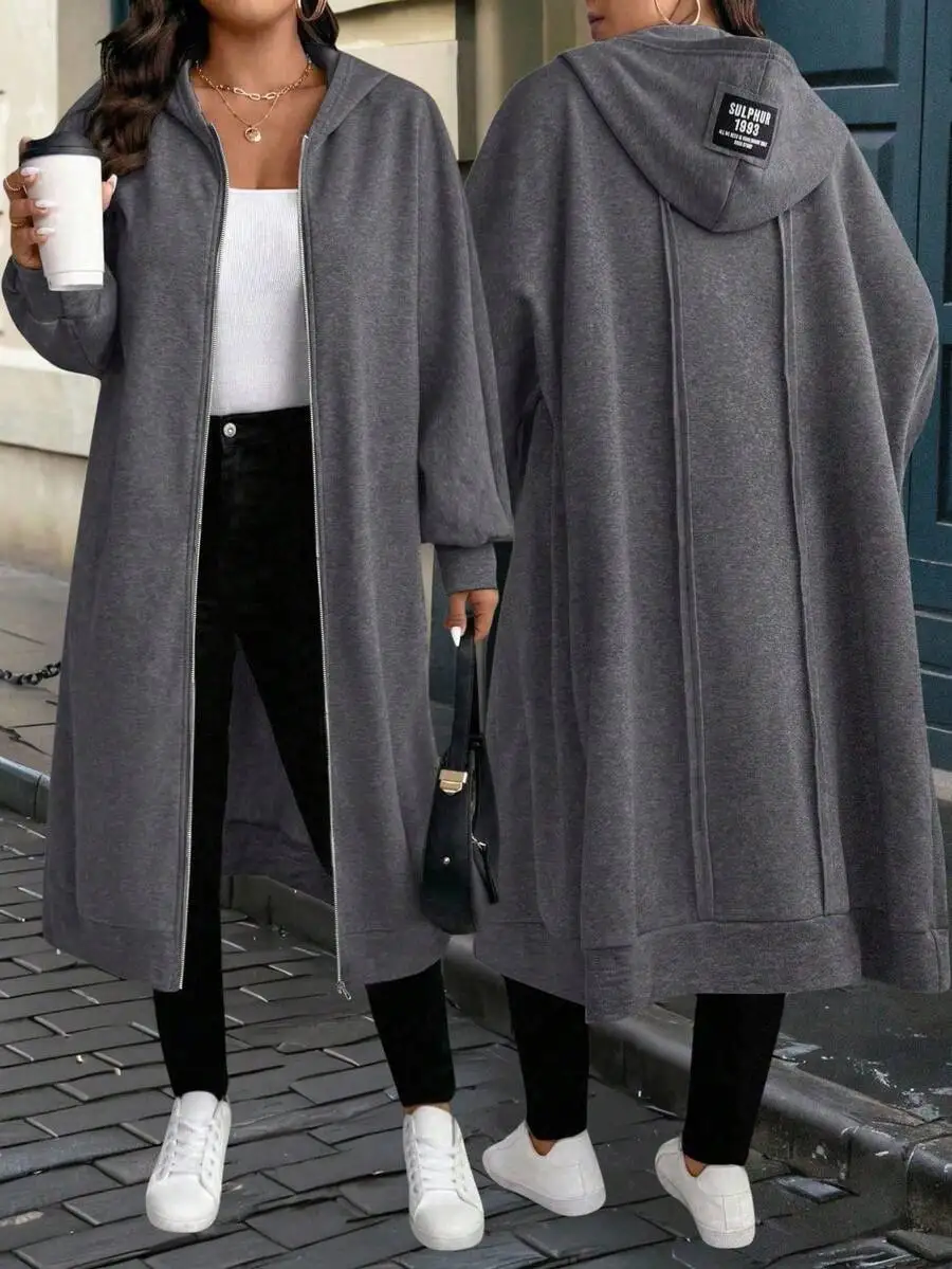 

Женская толстовка-куртка оверсайз на молнии с капюшоном, осенне-зимнее повседневное длинное пальто