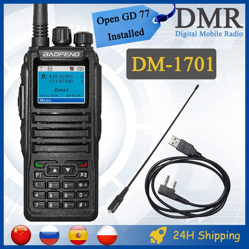 Baofeng-Walkie Talkie Digital, Rádio Analógico, Open GD77 DMR, UHF, VHF, 5W, Slot de Tempo Duplo, Tier1, Tier2, DM1701 Atualização do DR-1801