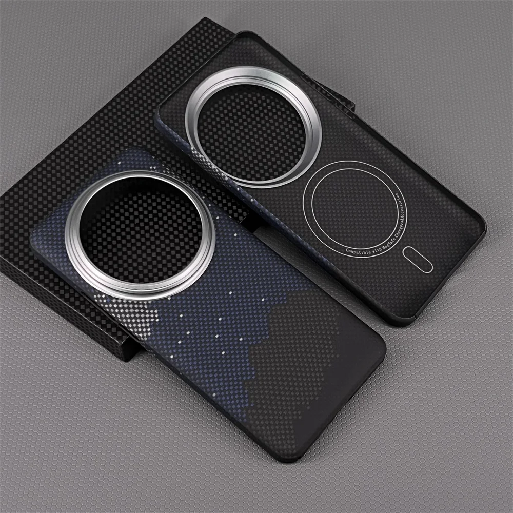 Kevlar phone case suitable for Xiaomi 15 ultra aramid fiber magnetic protective case with simple stripes