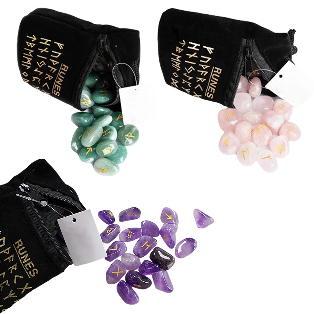 25Pcs Natural Rune Stones Divination Fortune-telling Rune Stone Freedom Pendant Decor