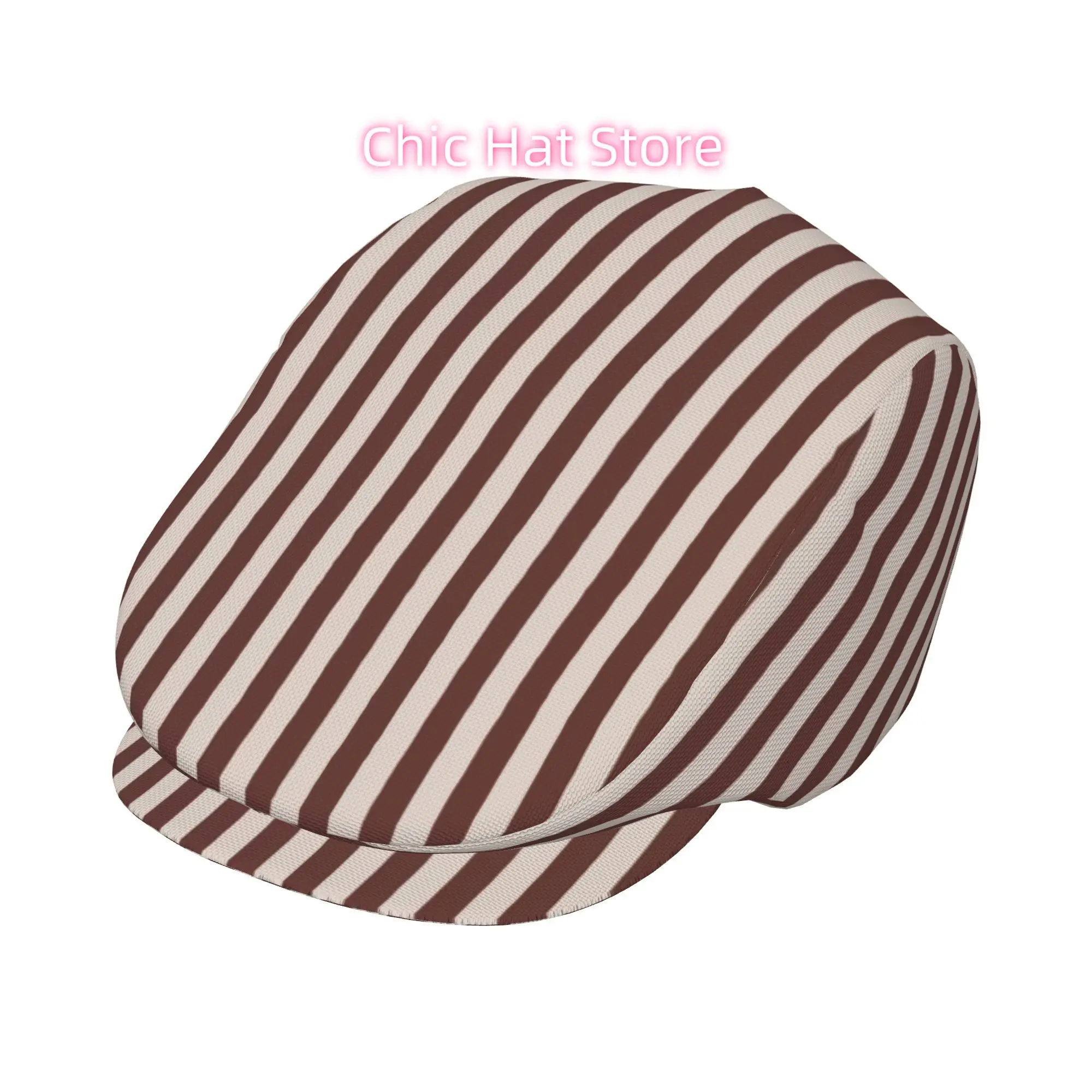 1pc Beige Red Vertical Stripes All-over Print Flat-top Hats for Men and Women, Newsboy Caps, Berets, Irish Hats, Driver Caps,  H