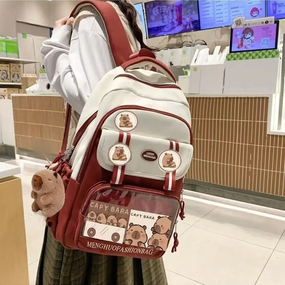 Creative Large Capacity Capybara Backpack Nylon Multipurpose School Backpack Multi-layer Book Bags