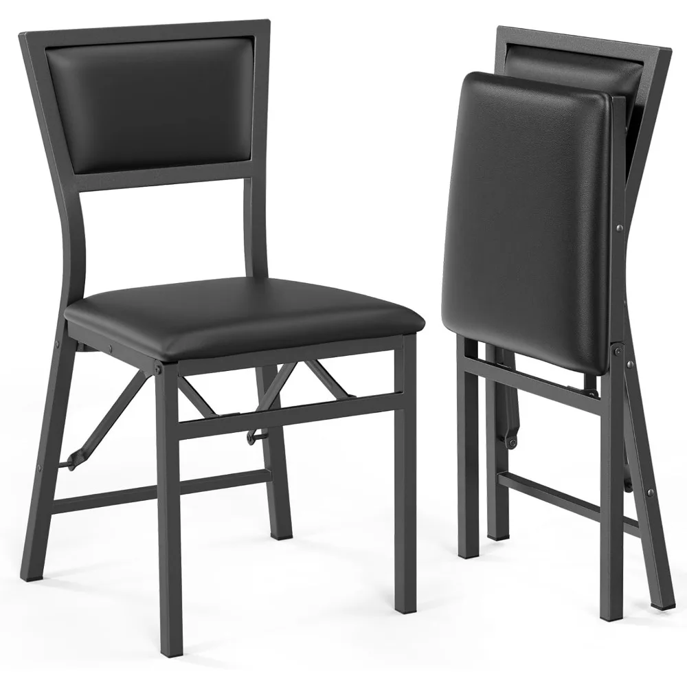 

Padded Folding Chairs,Foldable Dining Chairs with Cushion, Heavy Duty Metal Frame for Small Spaces, Black (2)