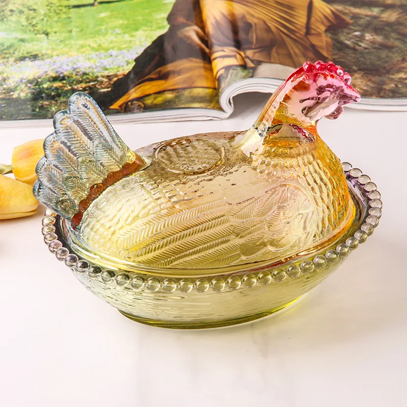 Delicate Thick Glass Storage Candy Jia Creative Hen Snack Bowl Lovely Chick Home Dinner Table Decorative Bread Container Box