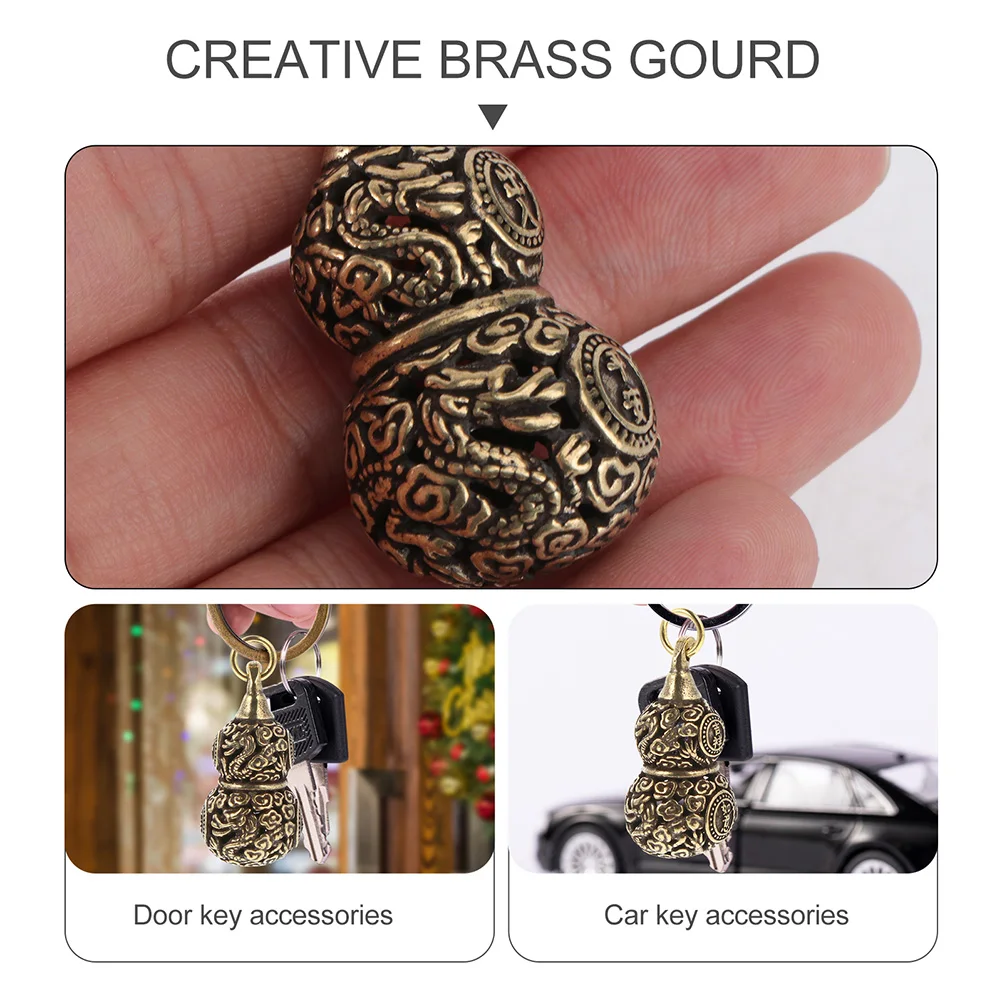 

4pcs Creative Brass Keychain Auspicious Decorative Hollow-Out Key Ring Lightweight Durable Premium Gourd Shaped Brassware