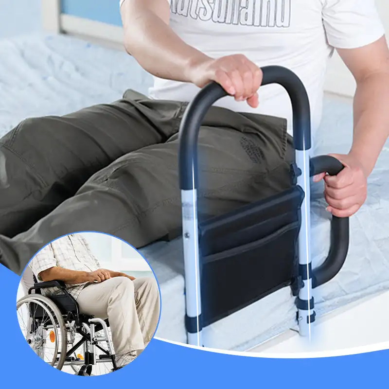 Bed Rails for Elderly Pregnant Adults Safety Bed Assist Rail Bedside Handrail Railing Fall Prevention Guard & Storage Pocket