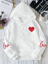 Red Love Personality Clothing Couple Printing Hoodie Womens Autumn Casual Hoody Simple Oversize Sweatshirt Street Fleece Clothes