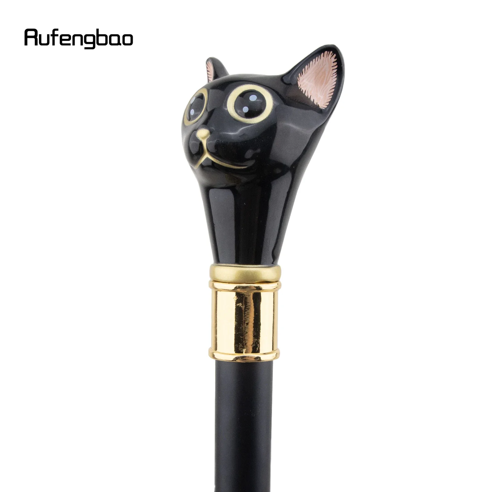 黒金の猫五芒星ウォーキング杖、ファッションウォーキングスティック、かぎ針編みノブ、93cm