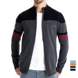 AIOPESON-Suéter masculino de malha de algodão com zíper, cardigã casual, moda patchwork, suéteres outono e inverno