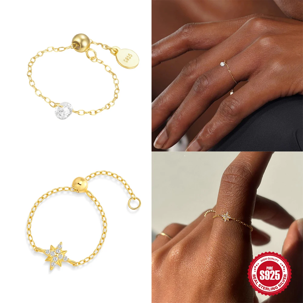 

ROXI 925 Sterling Silver Fashion Chain Design rings for Women Opening Adjustable Crystal /Pearl rings Jewelry Wedding gifts