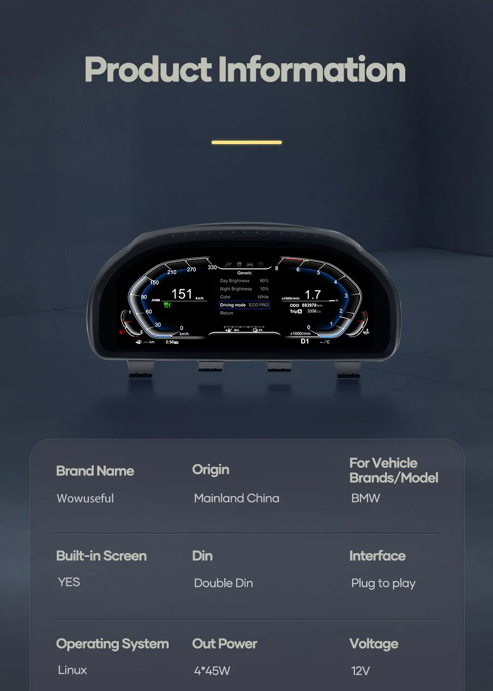 For Bmw 6 7 Series F06 F12 F13 F01 F02 F03 F18 2013-2020 Car LCD Instrument HUD Digital Dashboard Panel Cluster Speedometer HUD