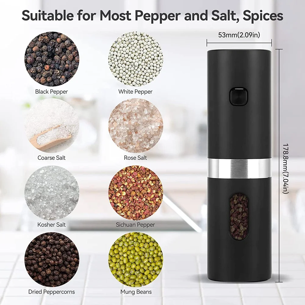 Electric Automatic Salt and Pepper Grinder Set with Rechargeable Base 2 Adjustable Coarseness Portable Grinder