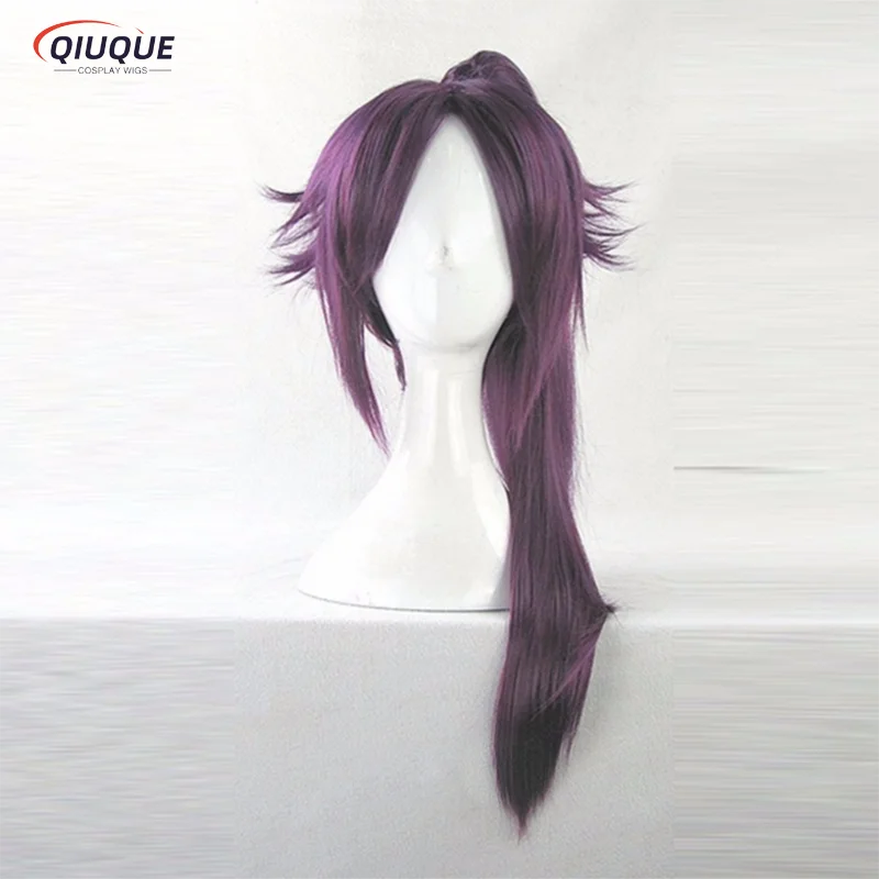 Anime Shihouin Yoruichi Cosplay Wig Long Purple Ponytails Heat Resistant Synthetic Hair Halloween  Wigs + Wig Cap