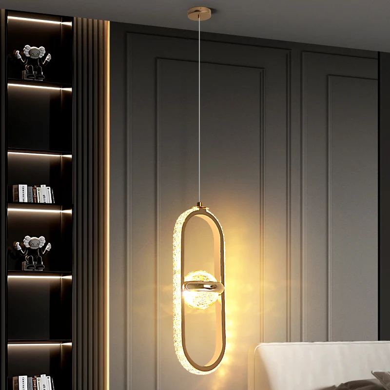 Contemporary LED Pendant Lamp Crystal Sphere Pearl black or Gold Design Droplight for Home Lighting Decor Hallway Lighting